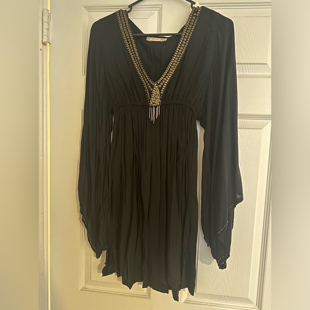 Mila the Label- Like New, Embroidered Black Long Sleeve Dress, Size Medium